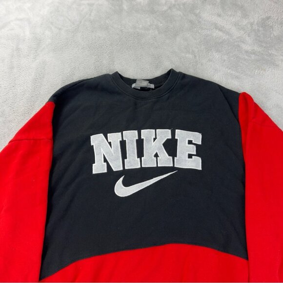 Nike Rework Men's Size Large Red/Black Fleece Lined Crewneck Long Sleeve Sweater - Picture 4 of 8